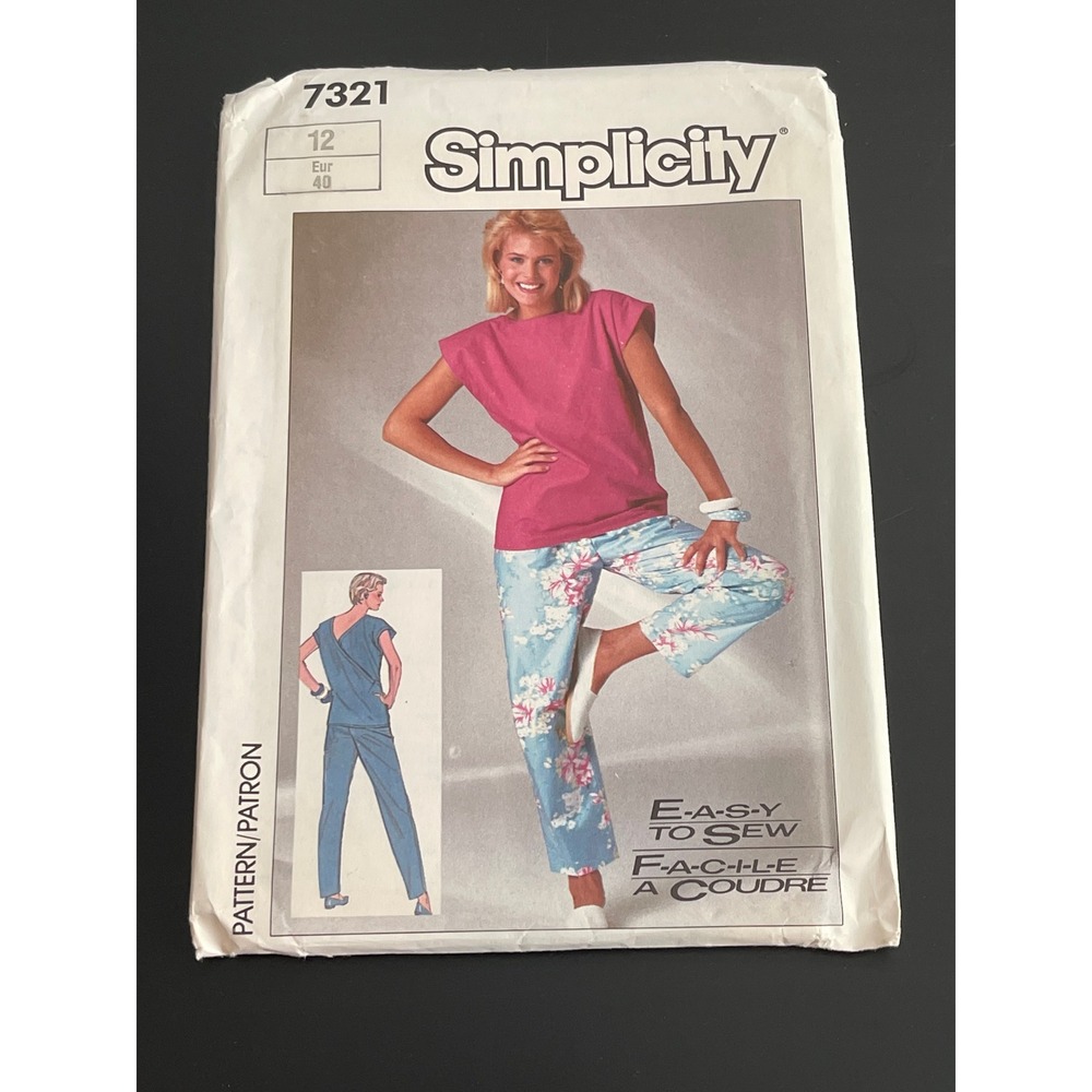 00462 -Simplicity 7321 VTG Easy to Sew Pants/Pullover Top Sewing Pattern Size 12